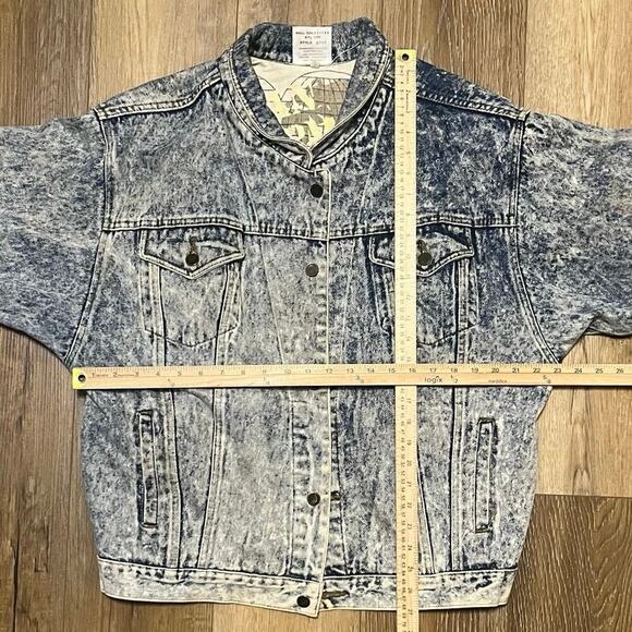 VTG URBAN EQUIPMENT Denim Bomber Jacket Size Lg Acid Wash 80s Blue Jean Retro - Picture 10 of 11